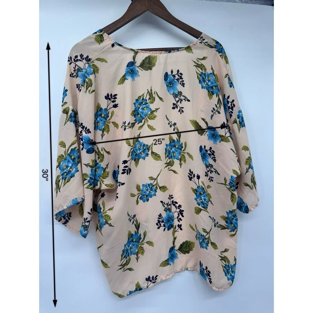 Floral Kimono Cardigan‎ Cover Up One Size peach blue floral beachy cover up